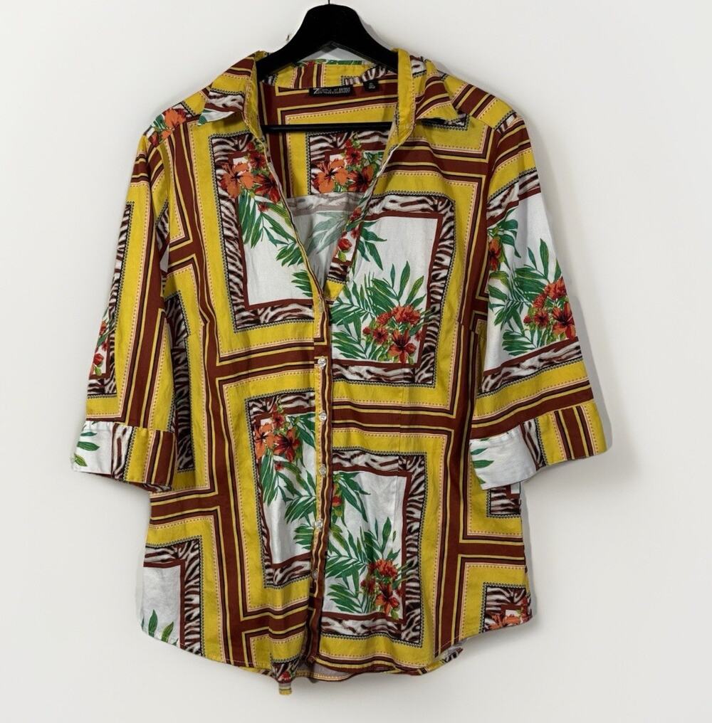 Multicolor Floral Shirt 7th Avenue Design NY&Co Women XL T 3/4 Sleeve Button Up